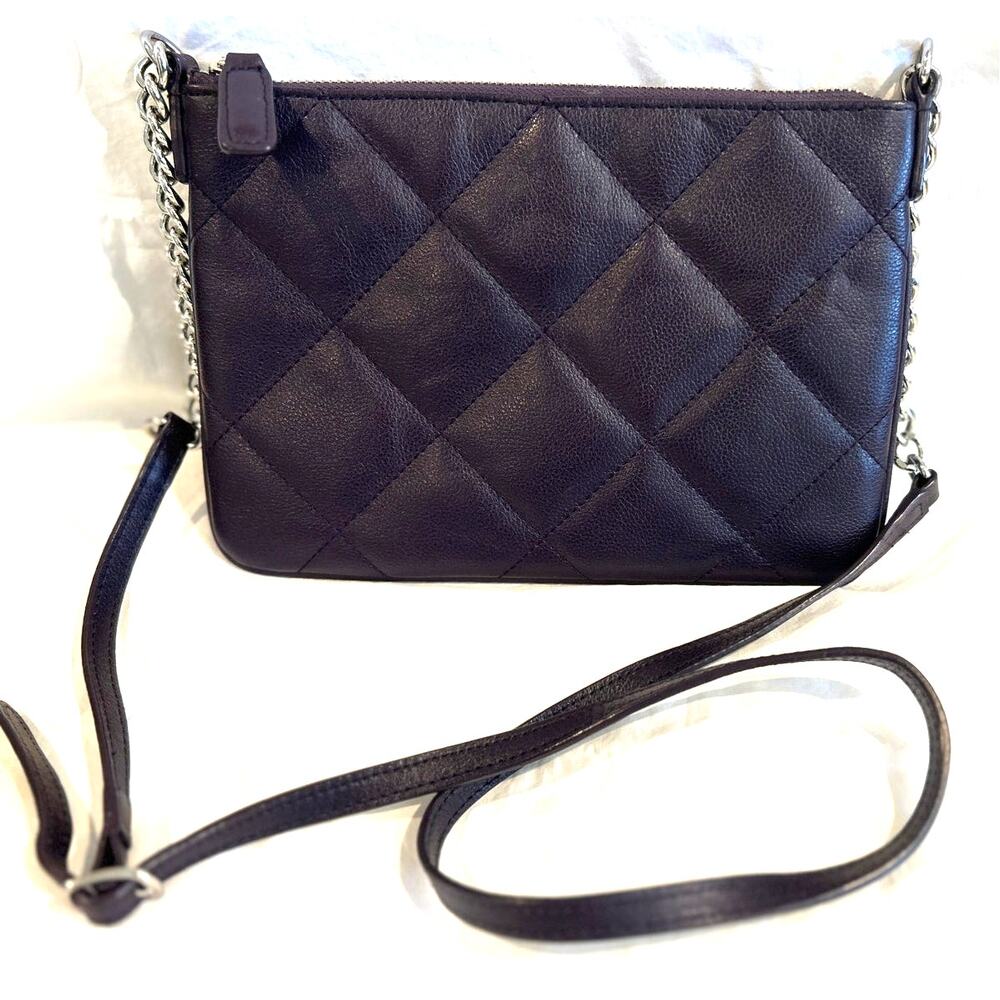 TALBOTS 100% Leather Quilted Crossbody Plum Zip  Top Chain Strap Purse Bag NWOT